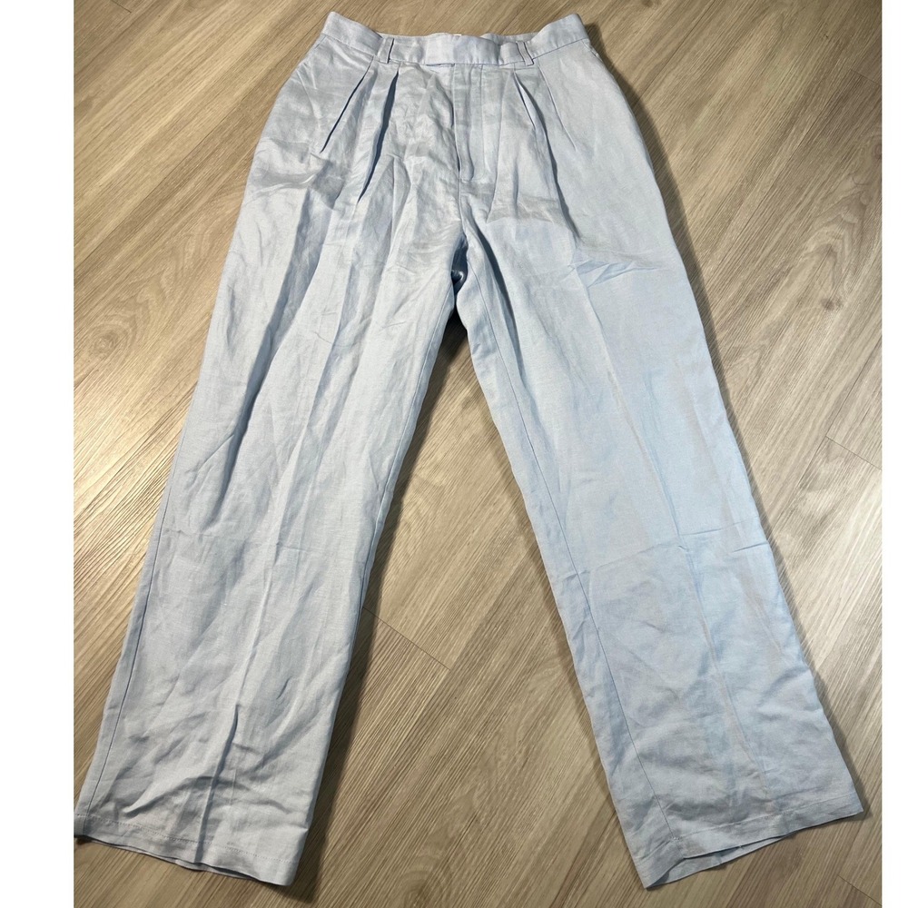 Significant Other Light Blue Linen Blend High Waisted Pleated Wide Leg Pants 10